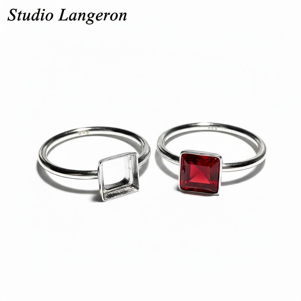 925 sterling silver blank ring with bezel cup 6x6mm size 4, 5, 6, 7, 8, 9, 10, 11, silver ring, bezel cup, setting, base ring - 1 piece