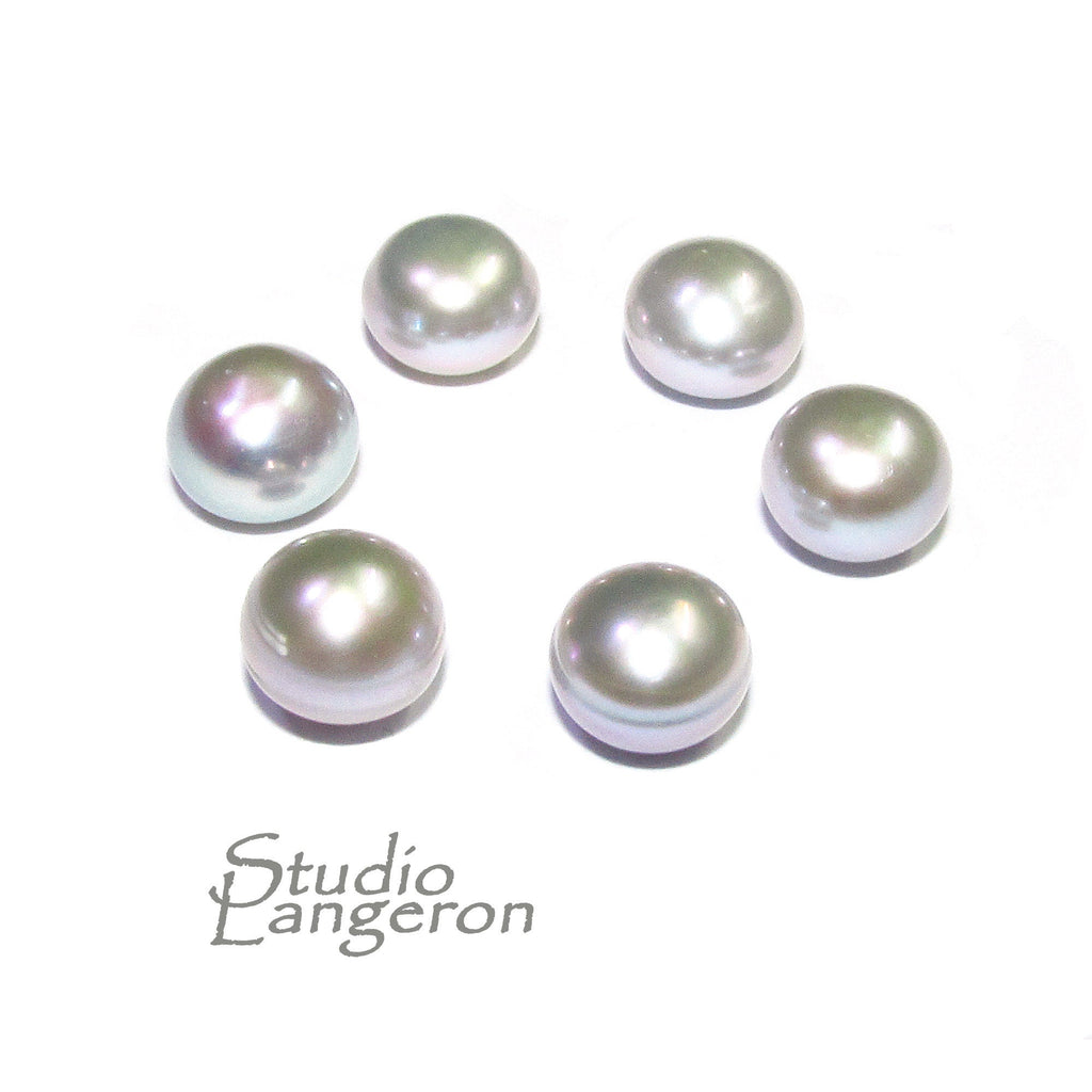 8 mm grey pearls half-drilled Cabochon, Natural Pearl, grey pearls Gemstone, Round pearl, Jewelry making, ring, earrings - 1 piece