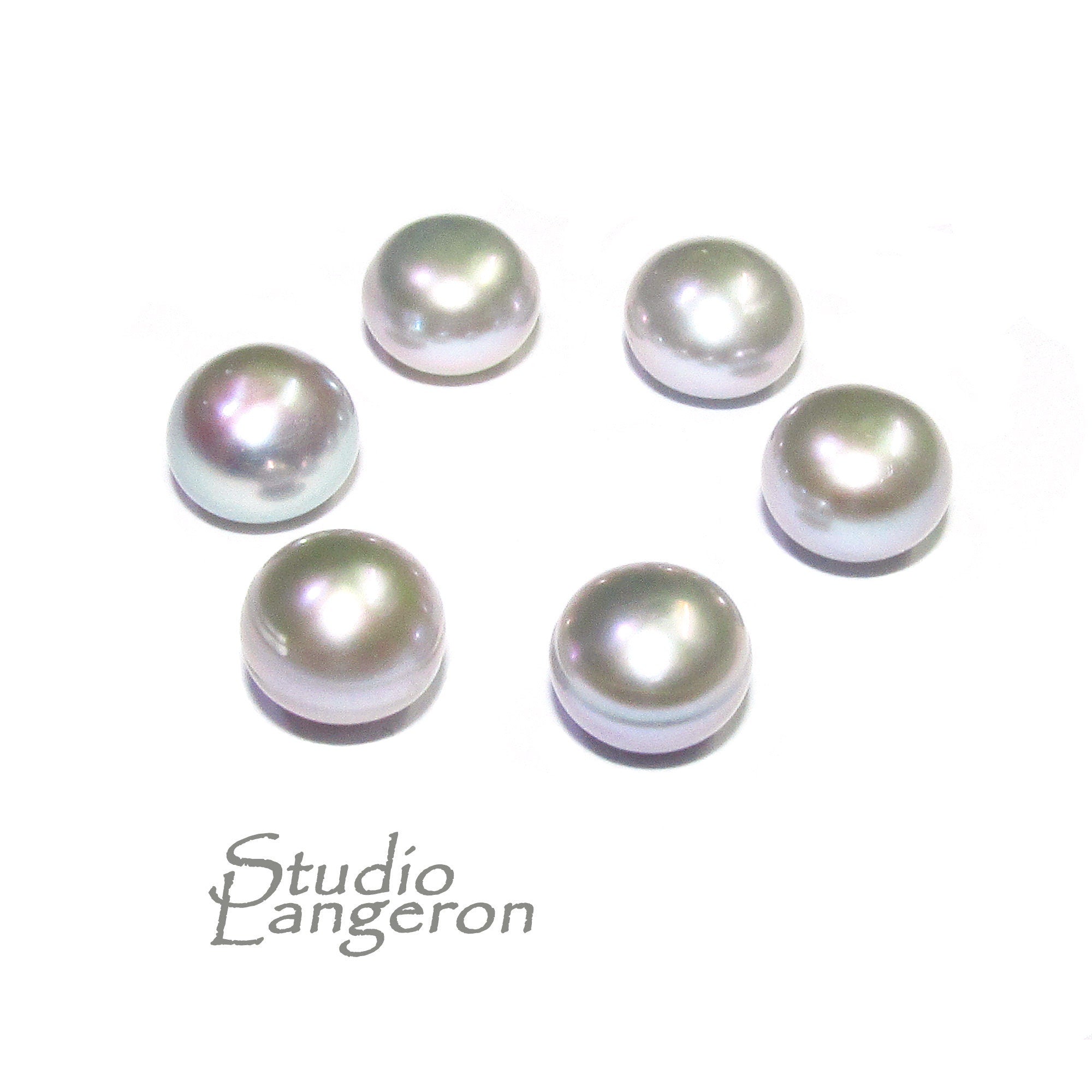 8 mm grey pearls half-drilled Cabochon, Natural Pearl, grey pearls Gemstone, Round pearl, Jewelry making, ring, earrings - 1 piece