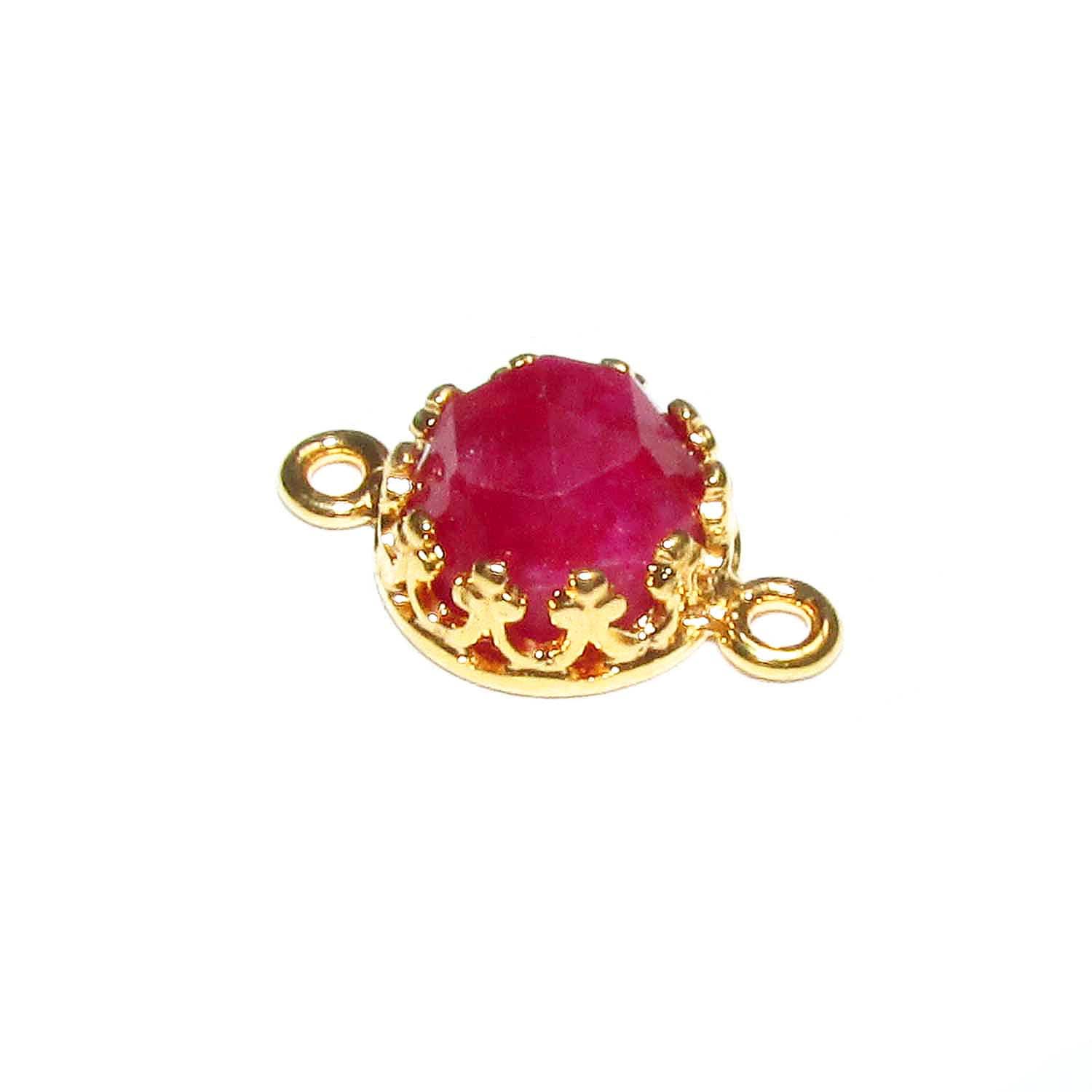 14K Gold Filled natural Ruby round Link Connector size 14x7 mm, Natural Ruby silver link, Jewelry making, Connector - 1 piece
