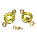 14K Gold Filled Checkerboard Lemon quartz Round Connector size 12x7 mm, Lemon quartz, Jewelry making, Link connector, Connector - 1 piece