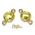 14K Gold Filled Checkerboard Lemon quartz Round Connector size 12x7 mm, Lemon quartz, Jewelry making, Link connector, Connector - 1 piece