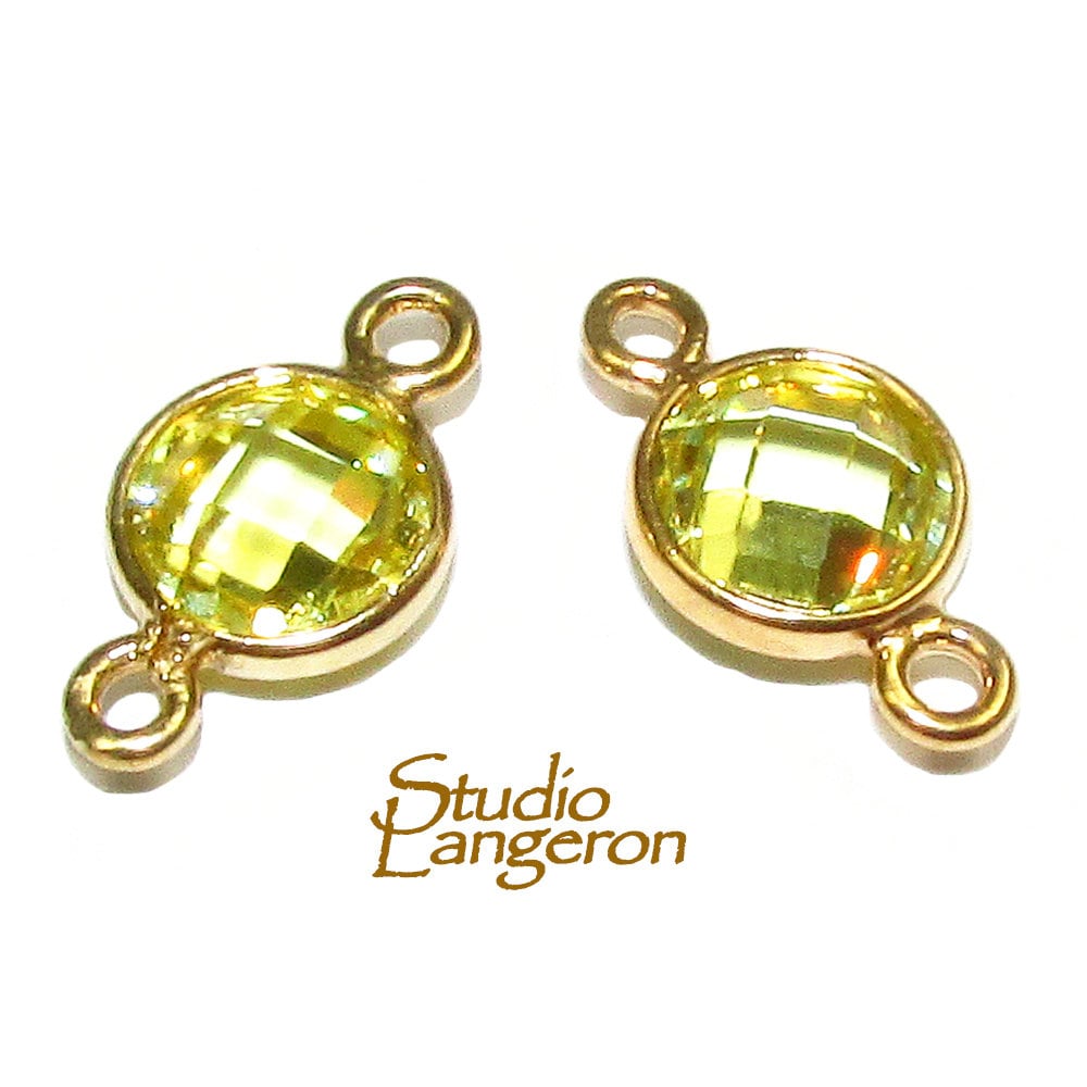 14K Gold Filled Checkerboard Lemon quartz Round Connector size 12x7 mm, Lemon quartz, Jewelry making, Link connector, Connector - 1 piece