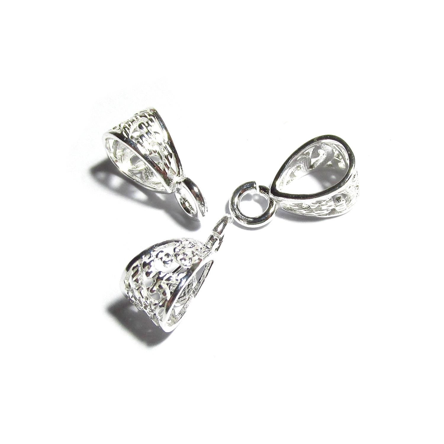 925 Sterling silver delicate filigree Pendant Bails with hook, Bail with hook, sterling silver Bail, Bail finding, Jewelry making - 1 piece