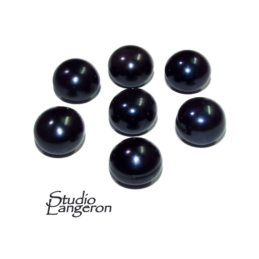 11 mm Black pearls half-drilled Cabochon, Natural Pearl, Black pearls Gemstone, Round pearl, Jewelry making, ring, earrings - 1 piece