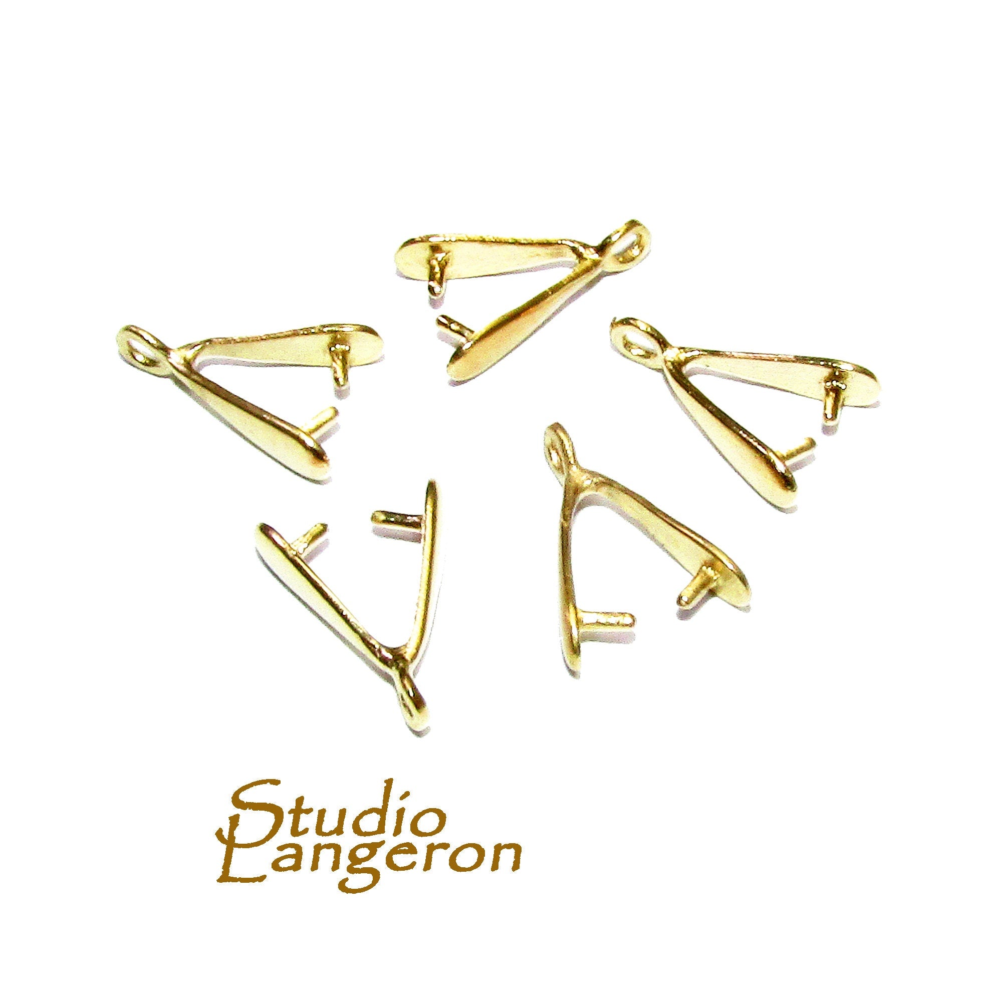 14K Yellow Gold Pinch Pendant Bail, Jewelry Making (1 piece)