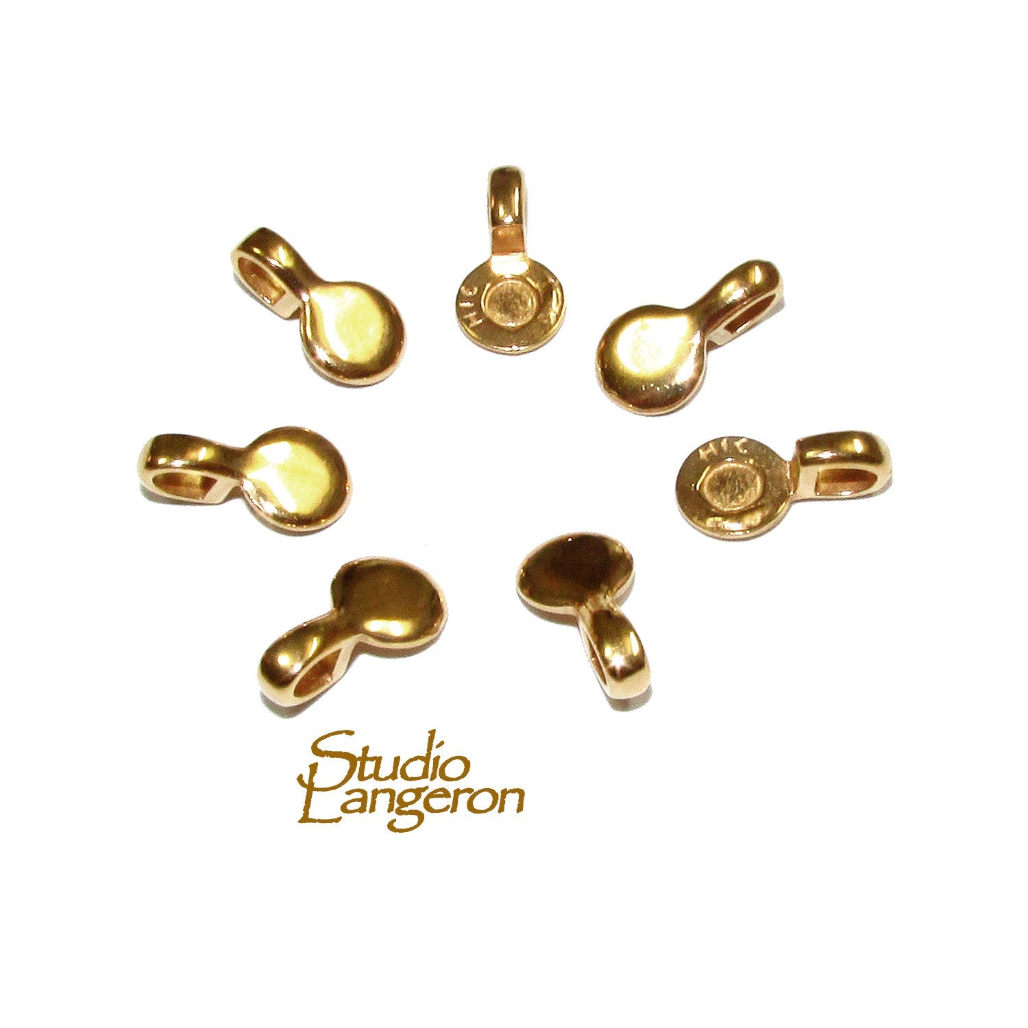 14K Yellow gold filled small round Glue-on Pendant Bails - 1 piece