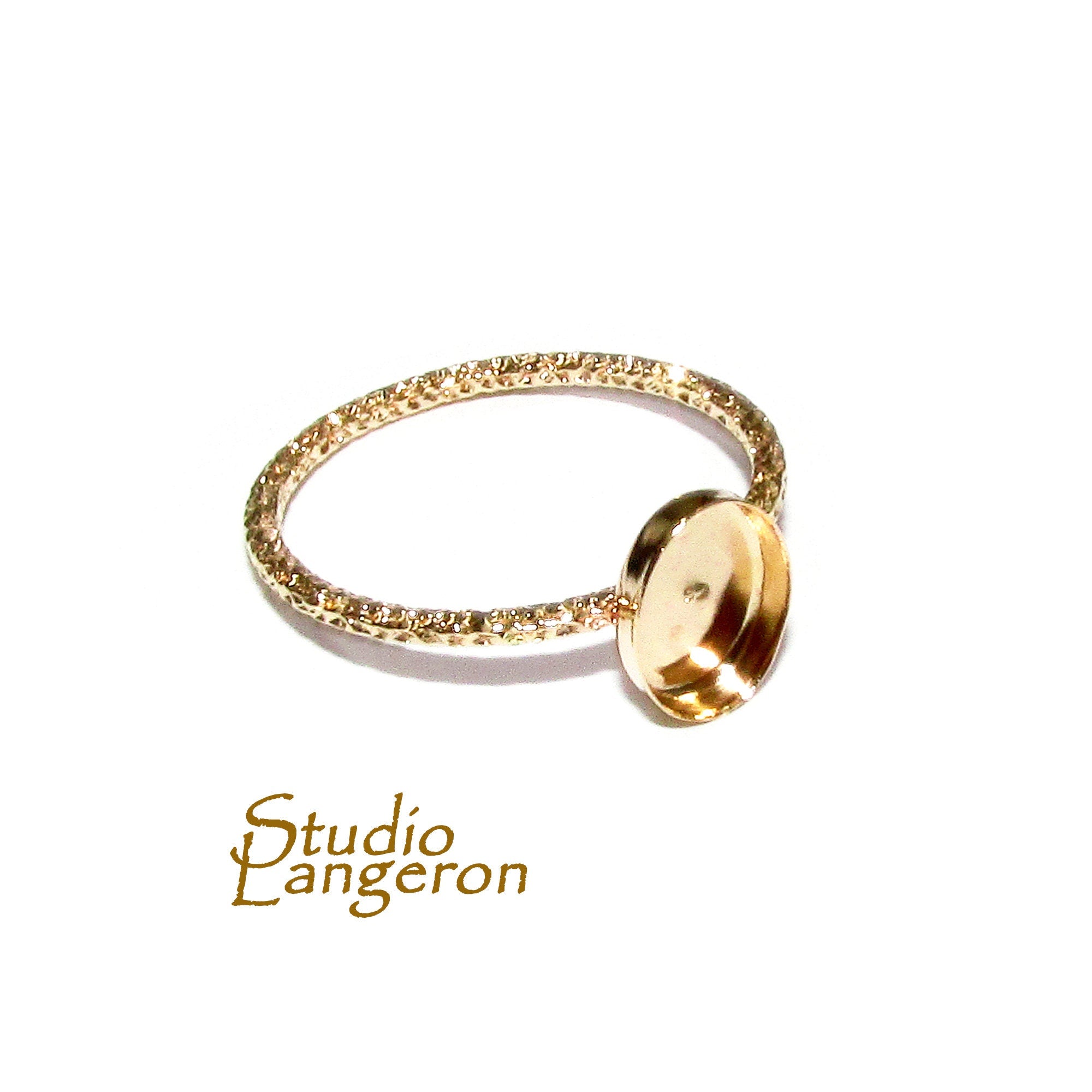14K Yellow gold filled decorative blank ring with bezel cup 4x6mm size 4 - 11, Base ring, Bezel cup, Setting, Jewelry making - 1 piece
