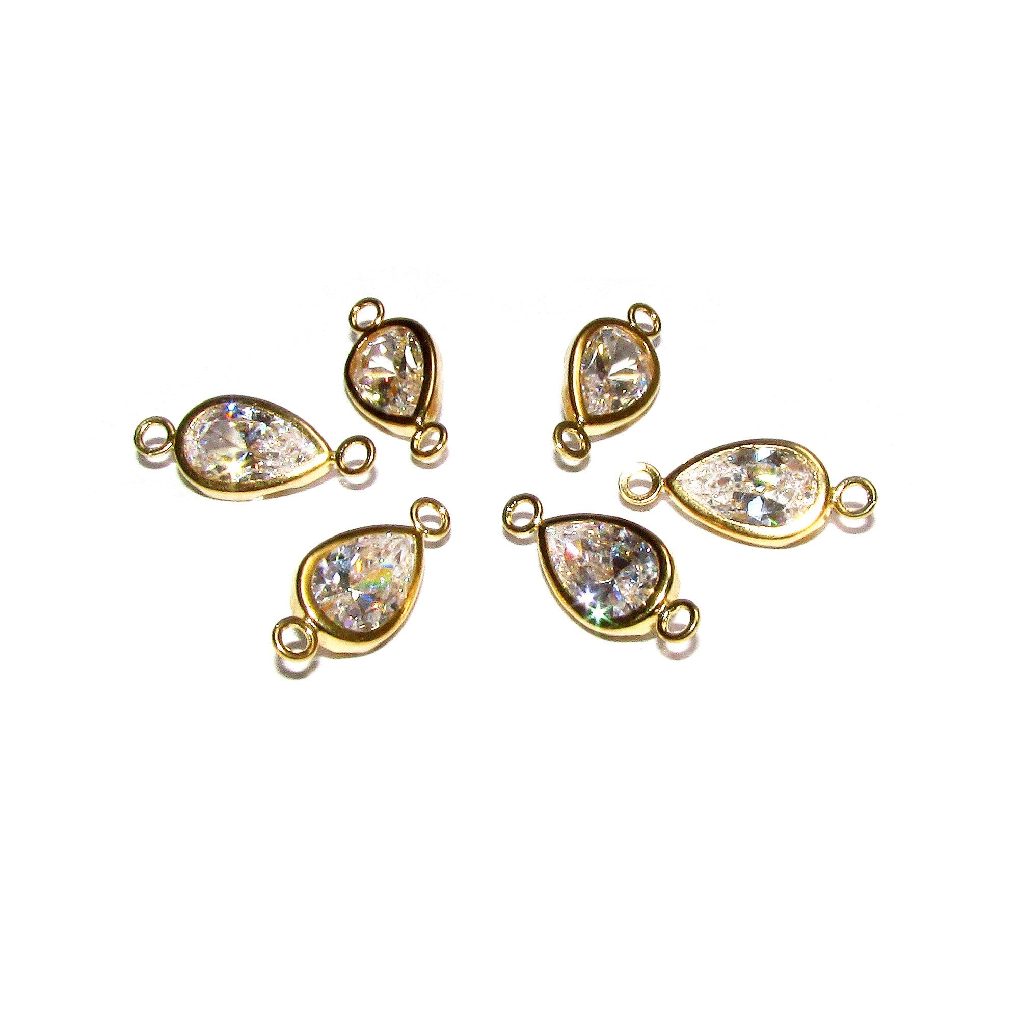 14K Gold Filled White topaz pear Link Connector size 13.5x6.0 mm, White topaz gold filled link, Connector, Jewelry making - 1 piece