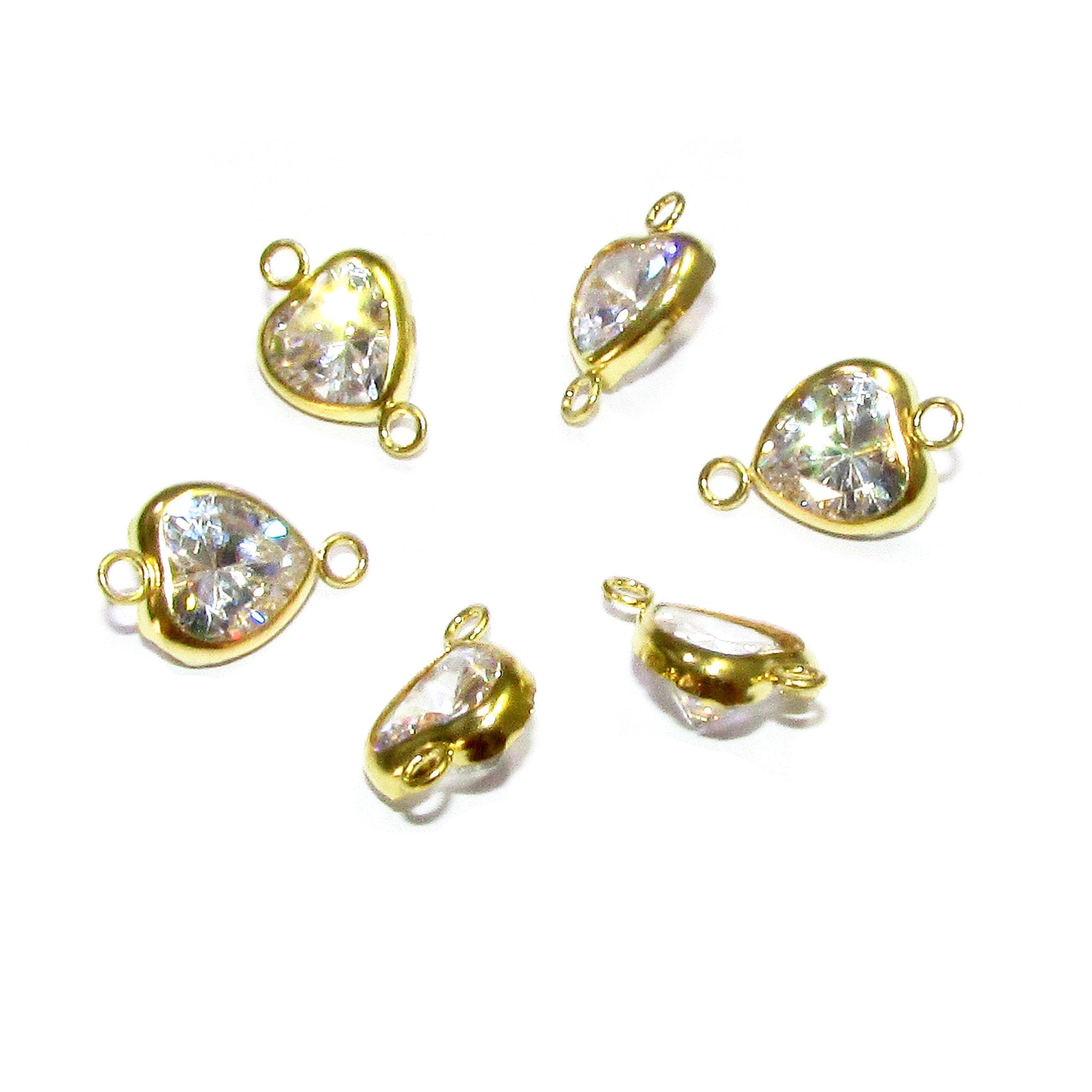 14K Gold Filled White topaz heart Link Connector size 12.0x8.0 mm, White topaz, gold filled link, Connector, Jewelry making - 1 piece