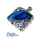 Agate blue pendant 925 sterling silver size 2.5x2.5 cm, single copy, Natural Agate, Handmade pendant, Blue, Gemstone, Agate pendant