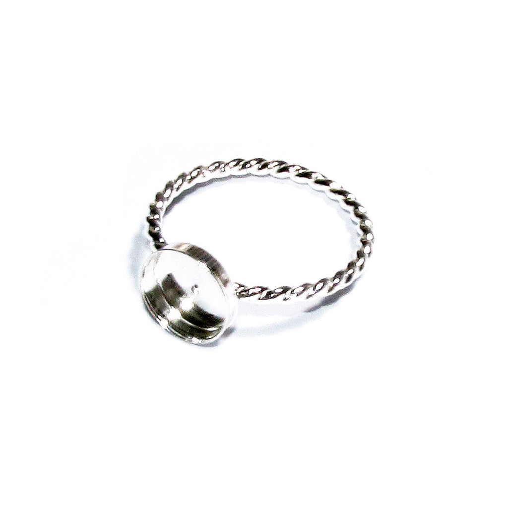 925 sterling silver twisted blank ring with bezel cup 8 mm size 4, 5, 6, 7, 8, 9, 10, 11, bezel cup, base ring, Jewelry making - 1 piece