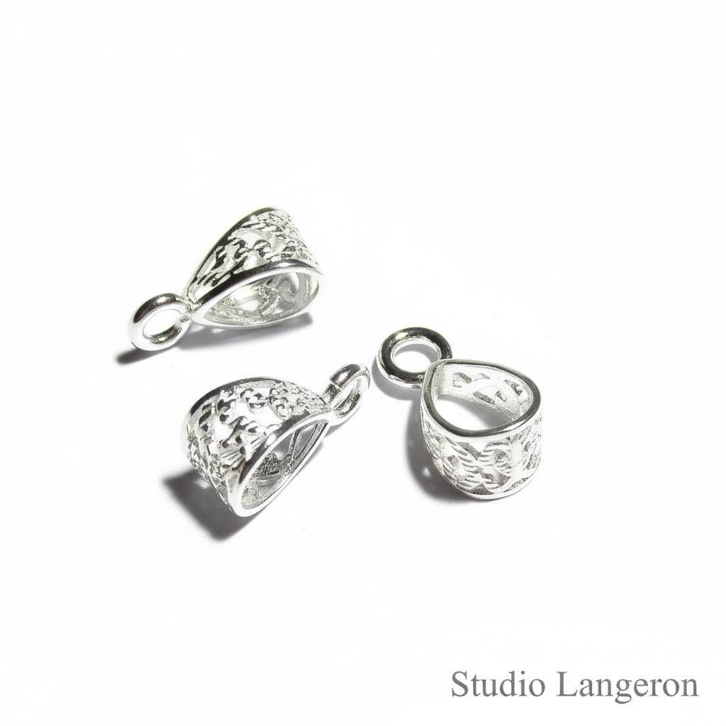 925 Sterling silver delicate filigree Pendant Bails with hook, Bail with hook, sterling silver Bail, Bail finding, Jewelry making - 1 piece