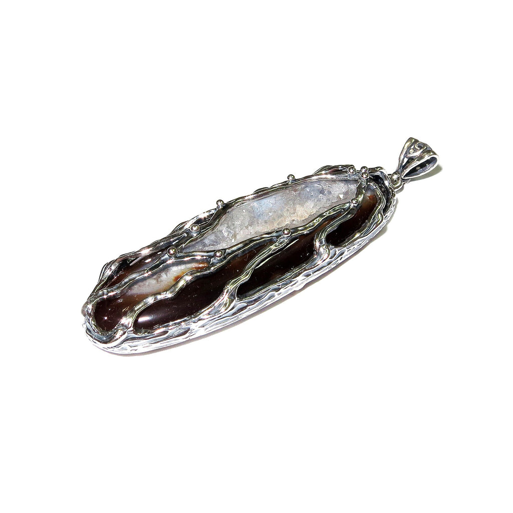 Druze agate brown pendant 925 sterling silver size 5.7x2.6 cm, handmade pendant, single copy, Druse Agate, Silver pendant, Brown, Gemstone