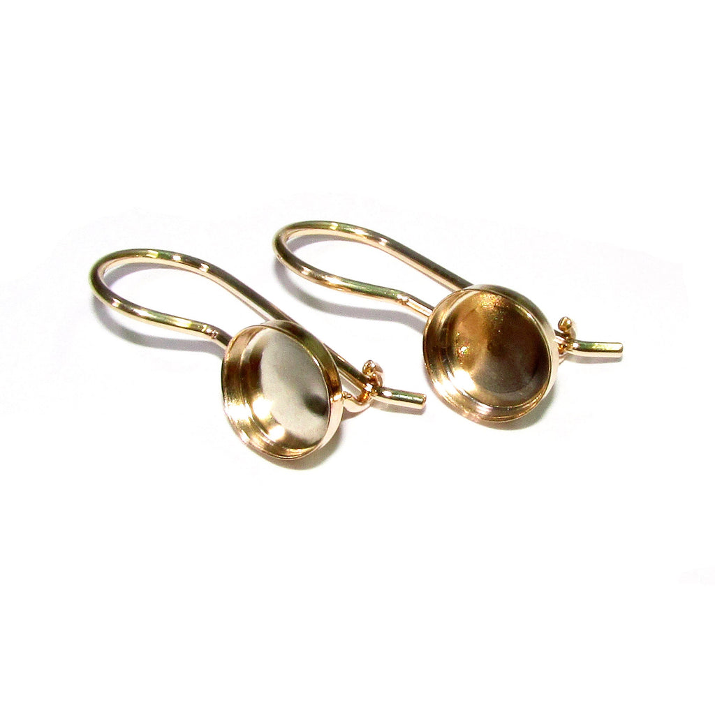 14K Solid gold blank earrings with bezel cup 6 mm, Jewelry making, Setting, bezel cup, base earrings, 14K solid gold - 1 pair (2 piece)