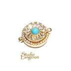 14K Yellow gold filled decorative Magnetic Clasps with turquoise size 19.0x15.0mm, Magnetic clasp, Jewelry making - 1 piece