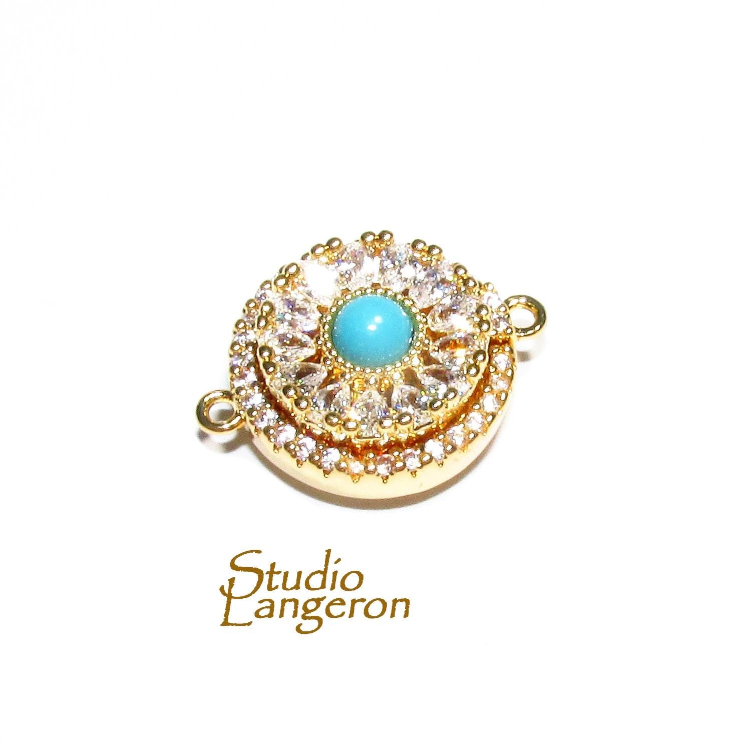 14K Yellow gold filled decorative Magnetic Clasps with turquoise size 19.0x15.0mm, Magnetic clasp, Jewelry making - 1 piece