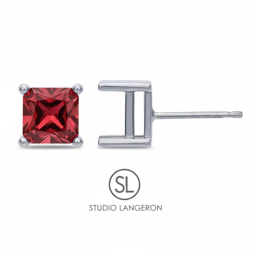 925 Sterling Silver blank earrings with 4-Prong square Setting, Earring Post, Jewelry making, Setting - 1 pair (2 piece)