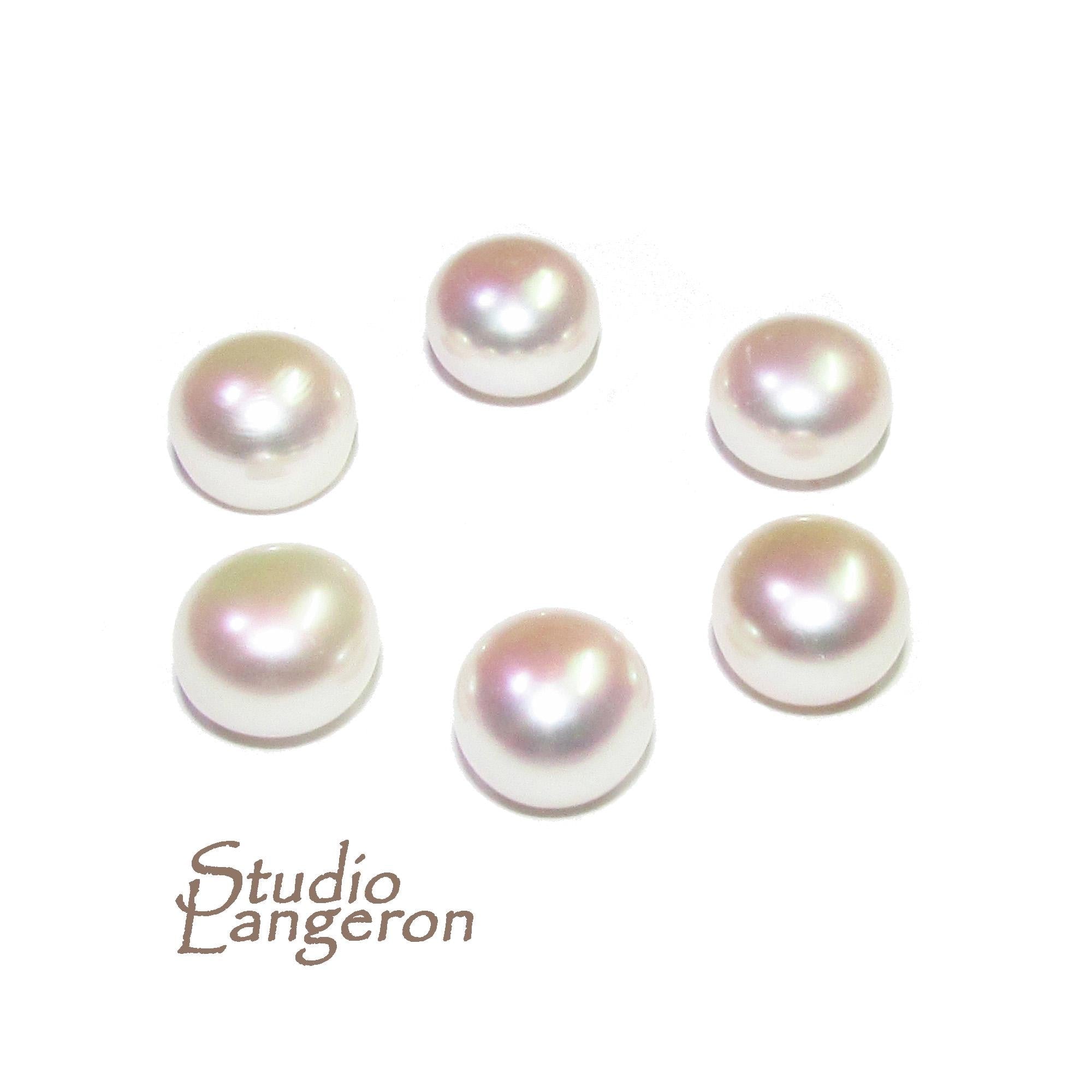 8 mm white pearls half-drilled Cabochon, Natural Pearl, white pearls Gemstone, Round pearl, Jewelry making, ring, earrings - 1 piece