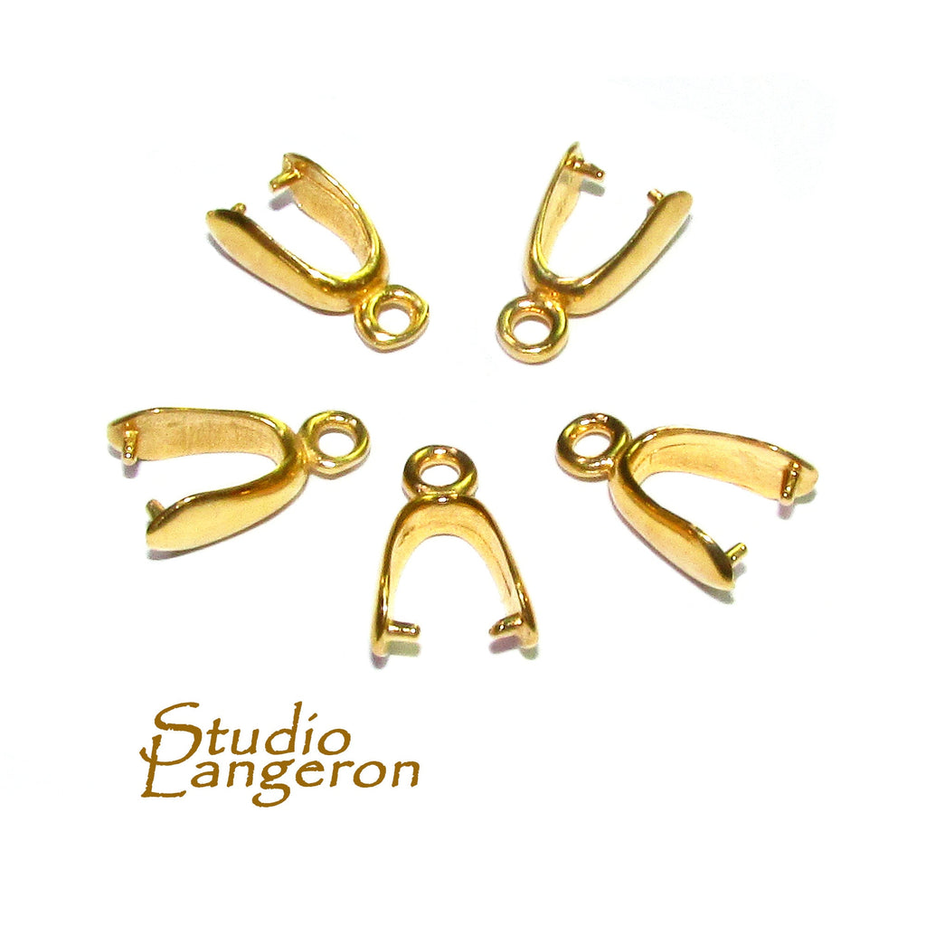 14K Yellow gold filled Large Pinch Pendant Bail, Jewelry making, bail with loop, Bail, Gold filled, Bail gold filled, Bail finding - 1 piece