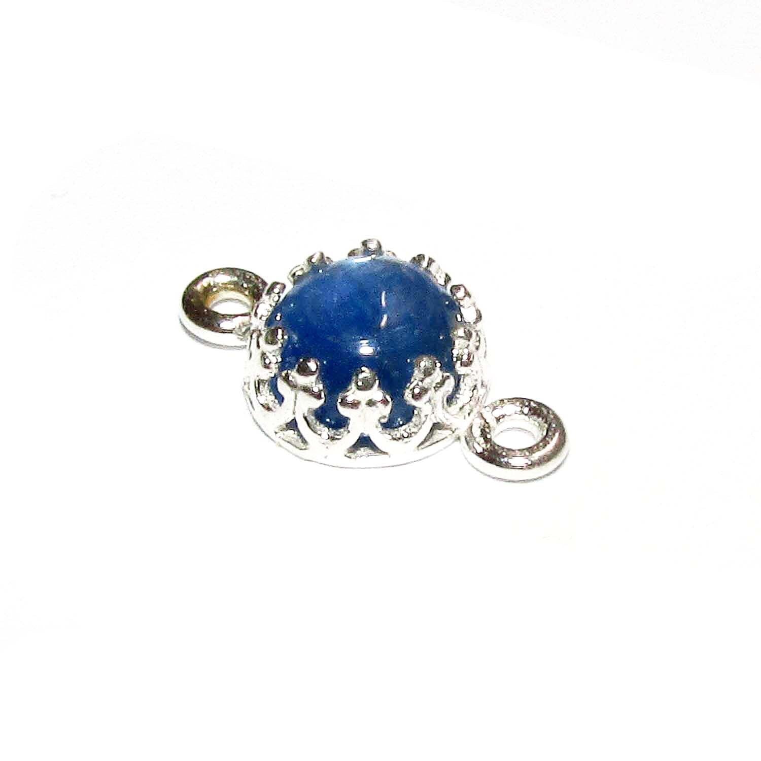 925 Sterling Silver natural kyanite round Link Connector size 14x7 mm, Natural kyanite silver link, Jewelry making, Connector - 1 piece