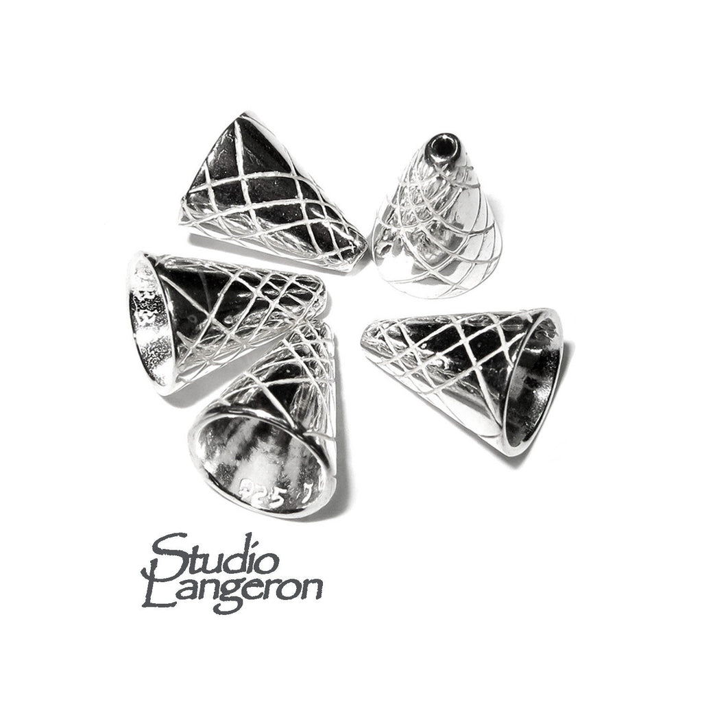 925 Sterling silver Bead Cones, Beading, Jewelry making, Cones, Sterling silver, Lariat, Cone end caps, Silver cone - 1 pair (2 piece)