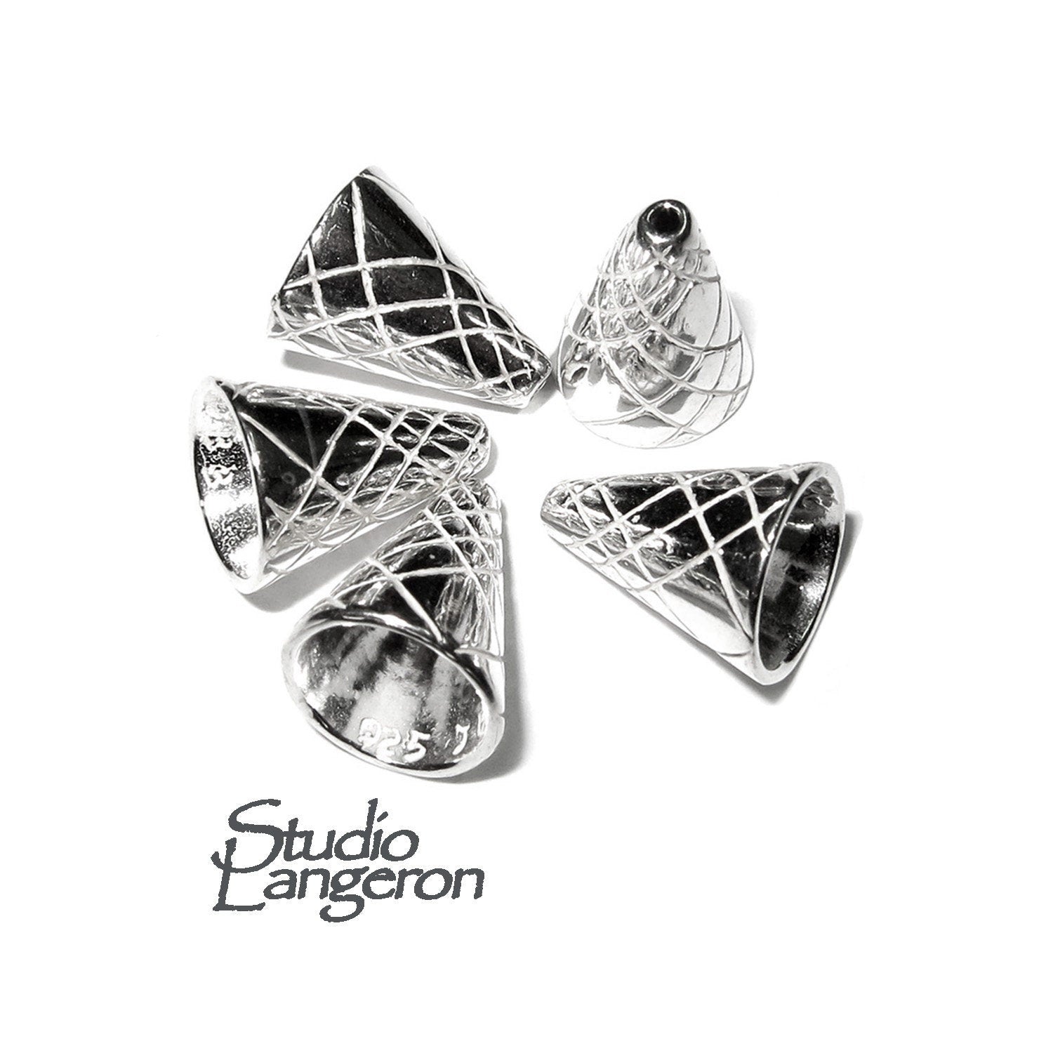 925 Sterling silver Bead Cones, Beading, Jewelry making, Cones, Sterling silver, Lariat, Cone end caps, Silver cone - 1 pair (2 piece)