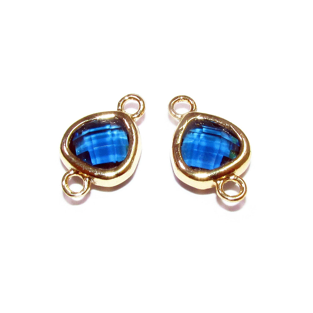 14K Gold Filled Checkerboard blue topaz triangular Link Connector size 8x14 mm, gold filled link, Jewelry making, Connector - 1 piece