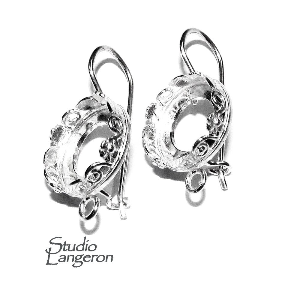 12 mm 925 sterling silver blank earrings with bezel cup and closed ring, Jewelry making, Setting, bezel cup, base earring - 1 pair (2 piece)