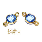 14K Gold Filled Checkerboard Blue topaz Round Link Connector size 12x7 mm, Topaz gold filled link, Link connector, Jewelry making  - 1 piece