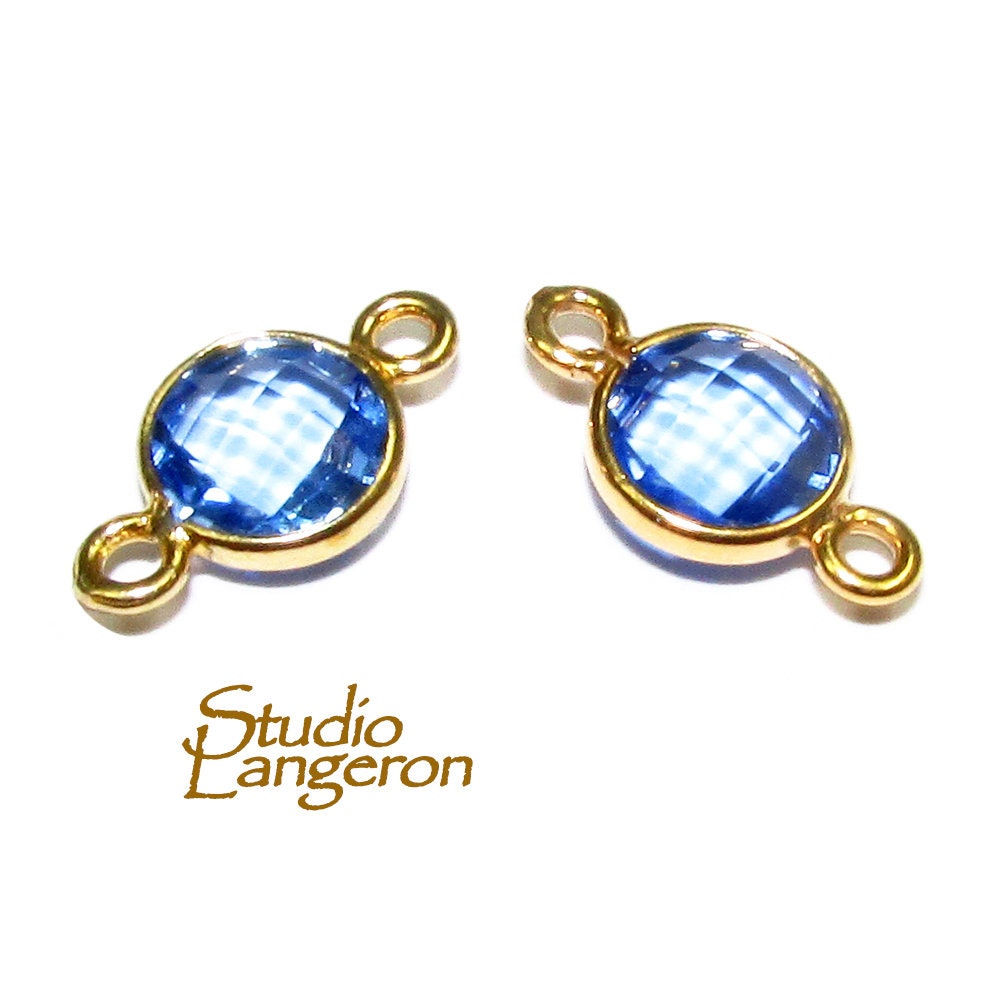 14K Gold Filled Checkerboard Blue topaz Round Link Connector size 12x7 mm, Topaz gold filled link, Link connector, Jewelry making  - 1 piece