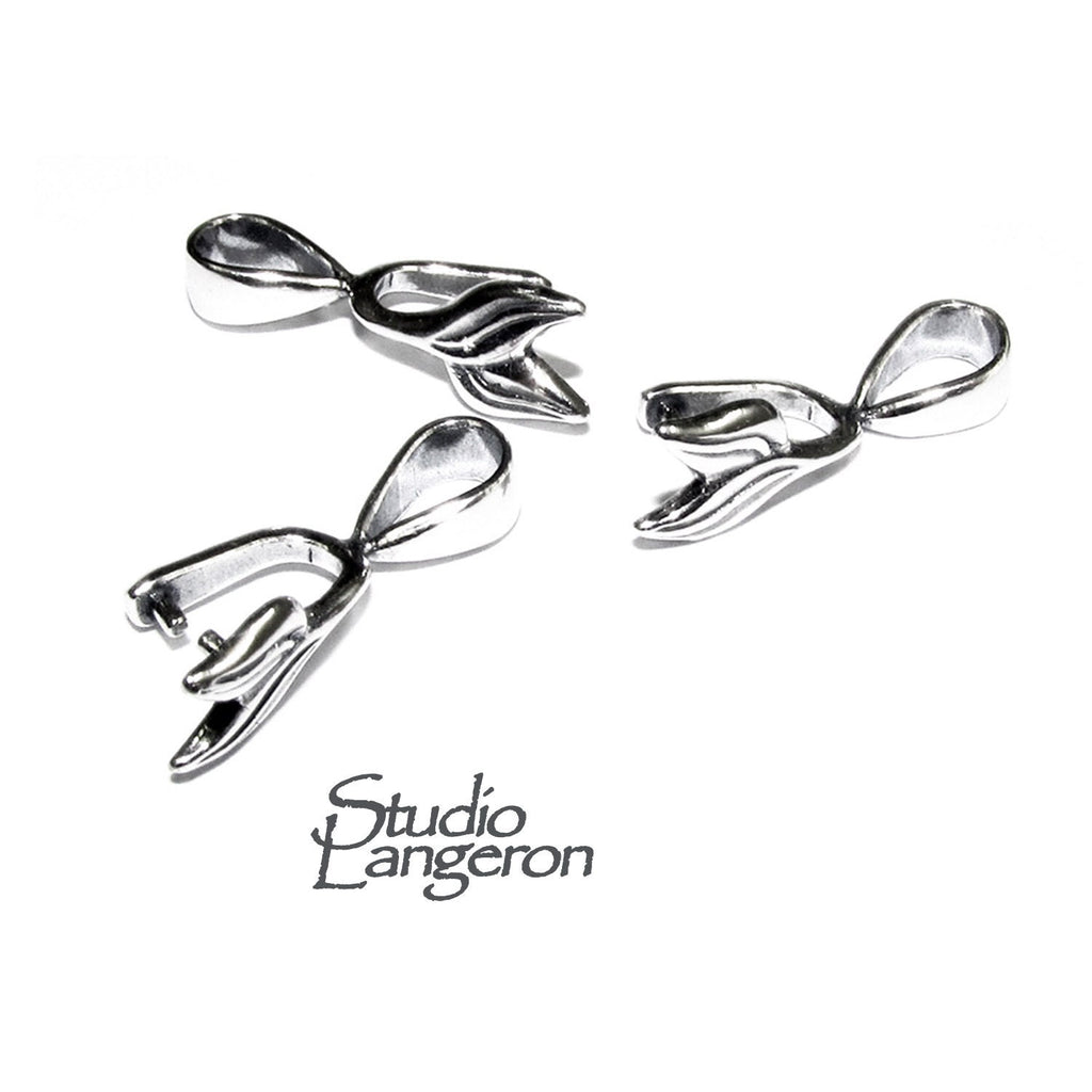 925 Sterling silver Leaf Double Pinch Pendant Bail with Ring - 1 piece