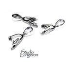 925 Sterling silver Leaf Double Pinch Pendant Bail with Ring - 1 piece