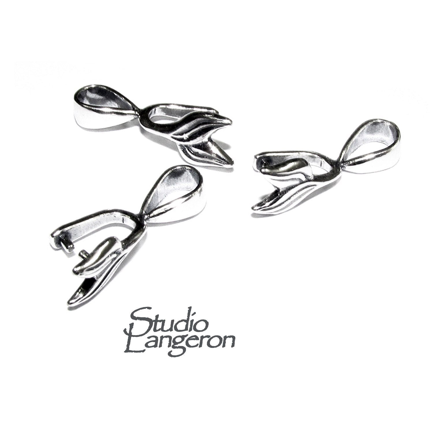 925 Sterling silver Leaf Double Pinch Pendant Bail with Ring - 1 piece