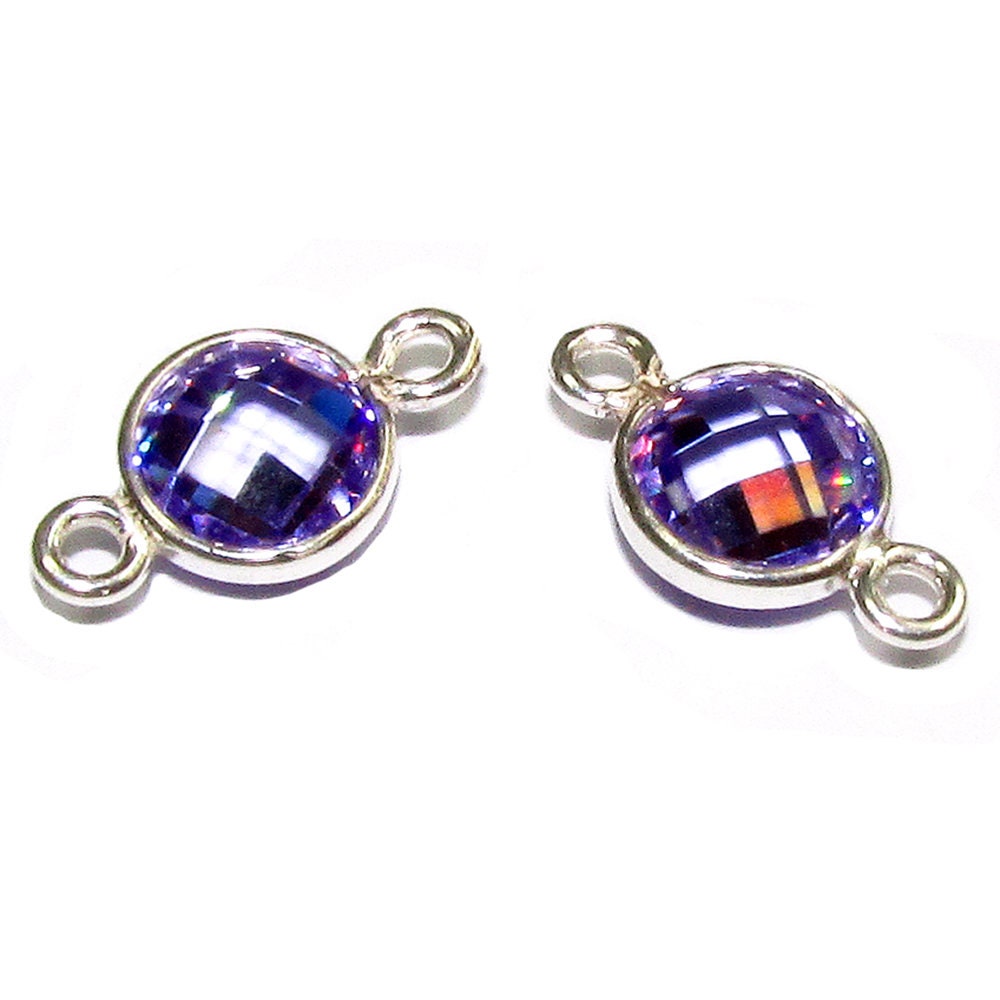 925 Sterling Silver Checkerboard Lavender Round Link Connector size 12x7 mm, Lavender link connector, Jewelry making - 1 piece