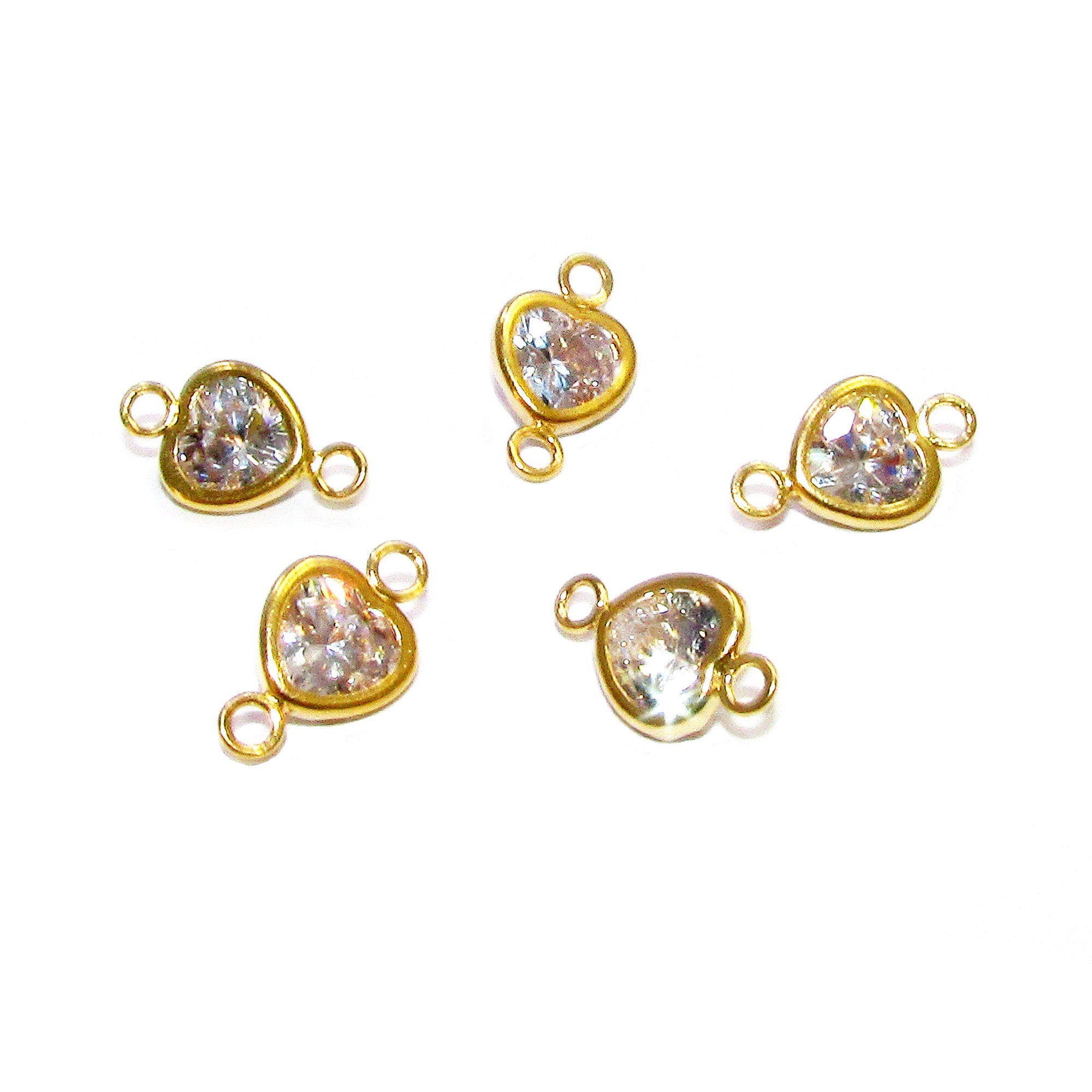 14K Gold Filled White topaz heart Link Connector size 9.5x6.0 mm, White topaz gold filled link, Connector, Jewelry making - 1 piece