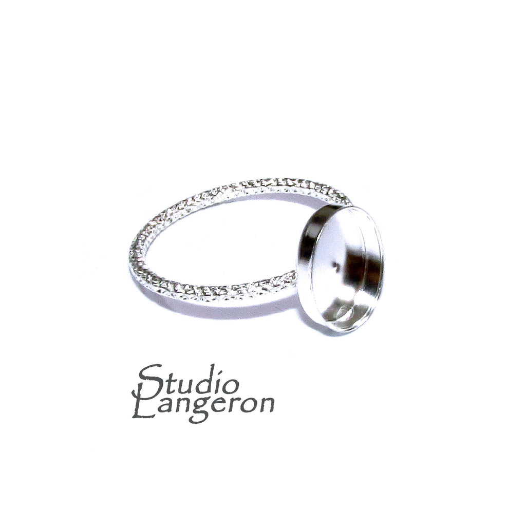 925 Sterling silver decorative blank ring with bezel cup 8x10mm size 4 - 11, Jewelry making, bezel cup, base ring, Setting - 1 piece