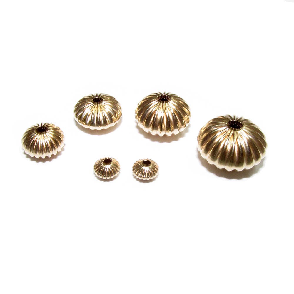 14K solid gold corrugated saucer beads size 3.5-9.8 mm, saucer gold beads, Jewelry making, solid gold beads, 14K solid gold - 1 piece