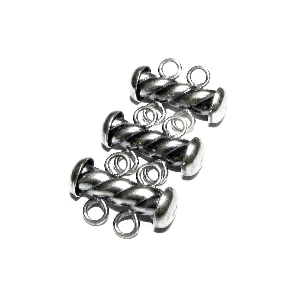 925 Sterling Silver Oxidized Twisted Tube Bar Clasp 2-Hole size 4.3x16 mm, Silver Clasps, Slide Clasps, Jewelry making, Tube clasp - 1 piece