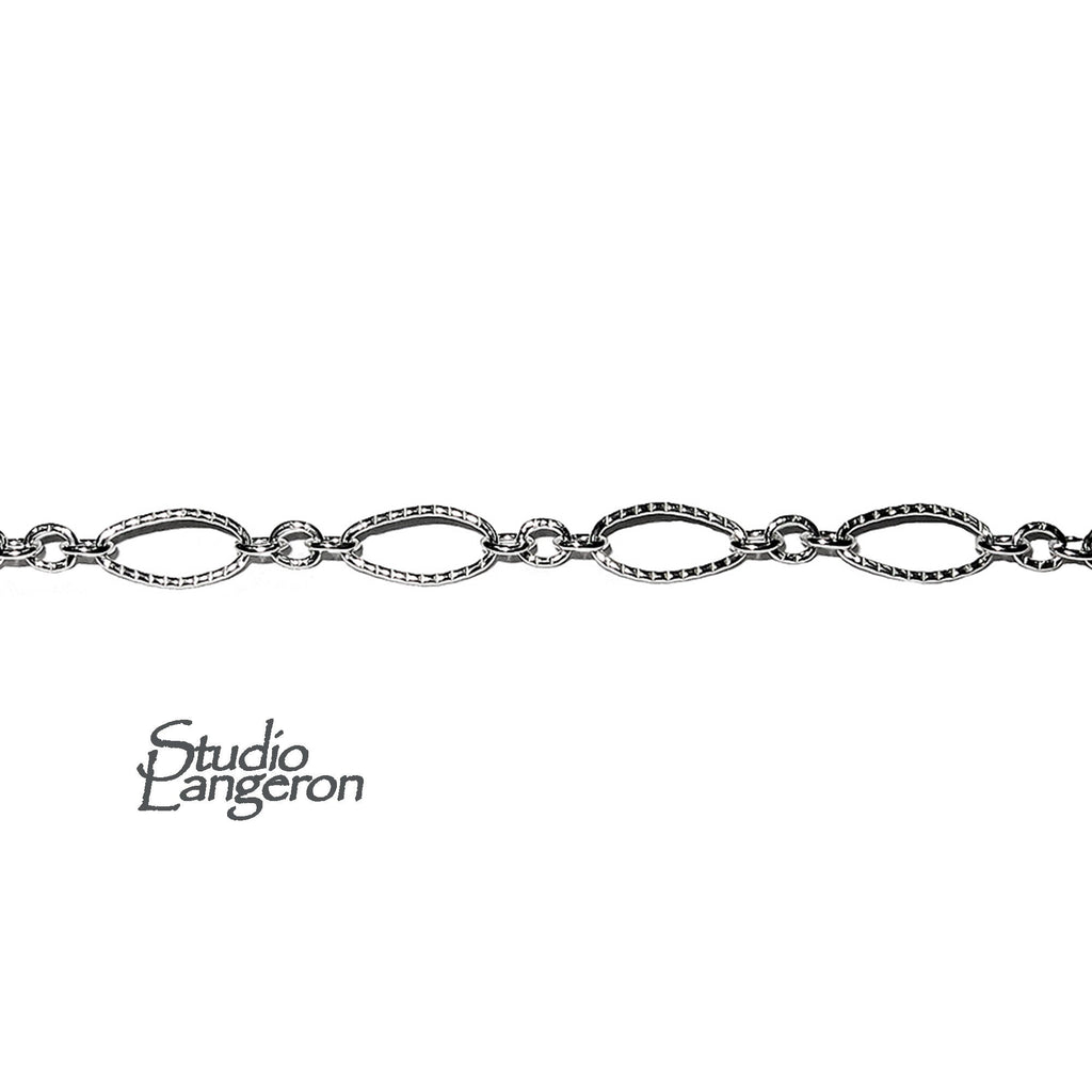 925 Sterling Silver 4.0 mm Patterned Oval Long & Short Chains, 925 silver chain, patterned silver chain, Jewelry making - 1 Ft (30 cm)