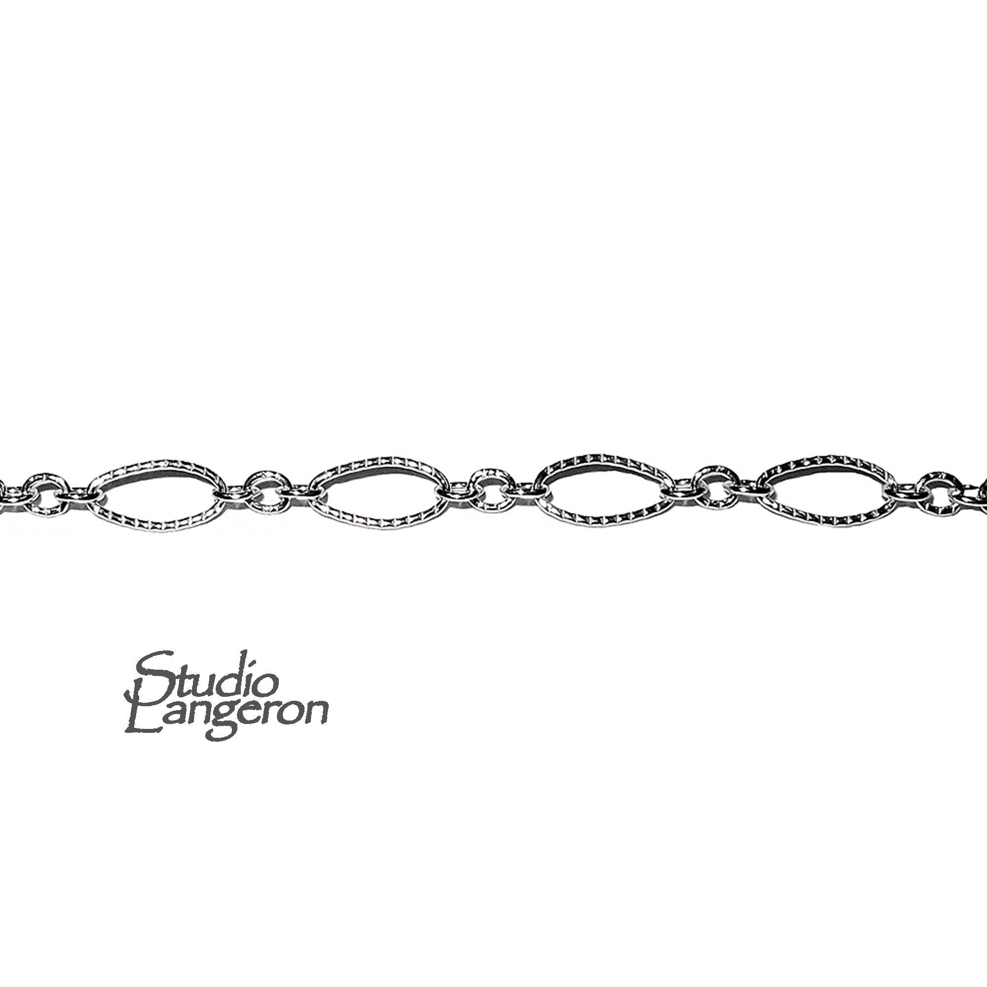 925 Sterling Silver 4.0 mm Patterned Oval Long & Short Chains, 925 silver chain, patterned silver chain, Jewelry making - 1 Ft (30 cm)