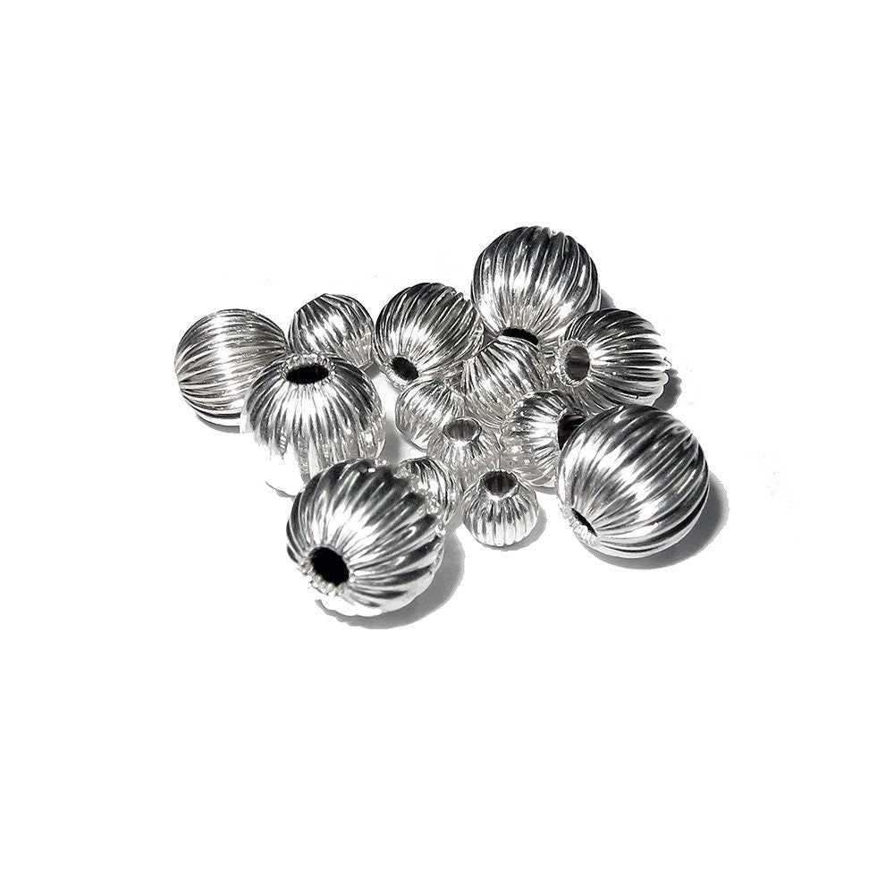 925 Sterling Silver Corrugated Round shiny Beads size 3 - 10 mm, Corrugated Beads, Jewelry making, Silver beads, Sterling silver - 1 piece