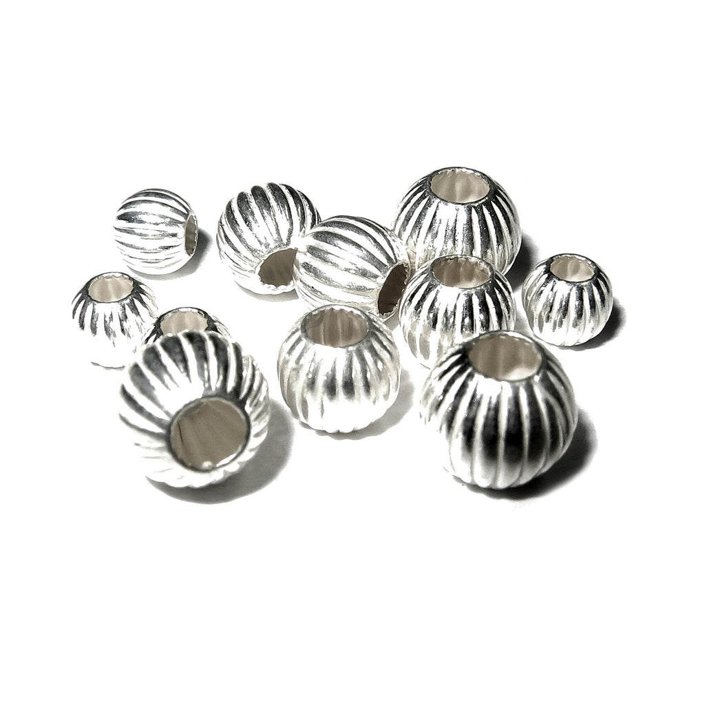 925 Sterling Silver Corrugated Round shiny Beads size 3, 4, 5, 6 mm, Corrugated Beads, Jewelry making, Silver round beads - 1 piece