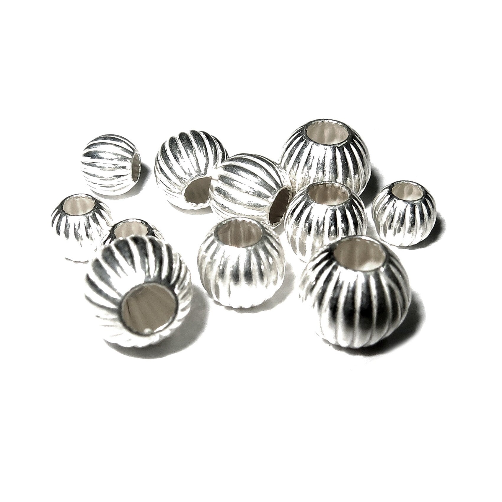 925 Sterling Silver Corrugated Round shiny Beads size 3, 4, 5, 6 mm, Corrugated Beads, Jewelry making, Silver round beads - 1 piece