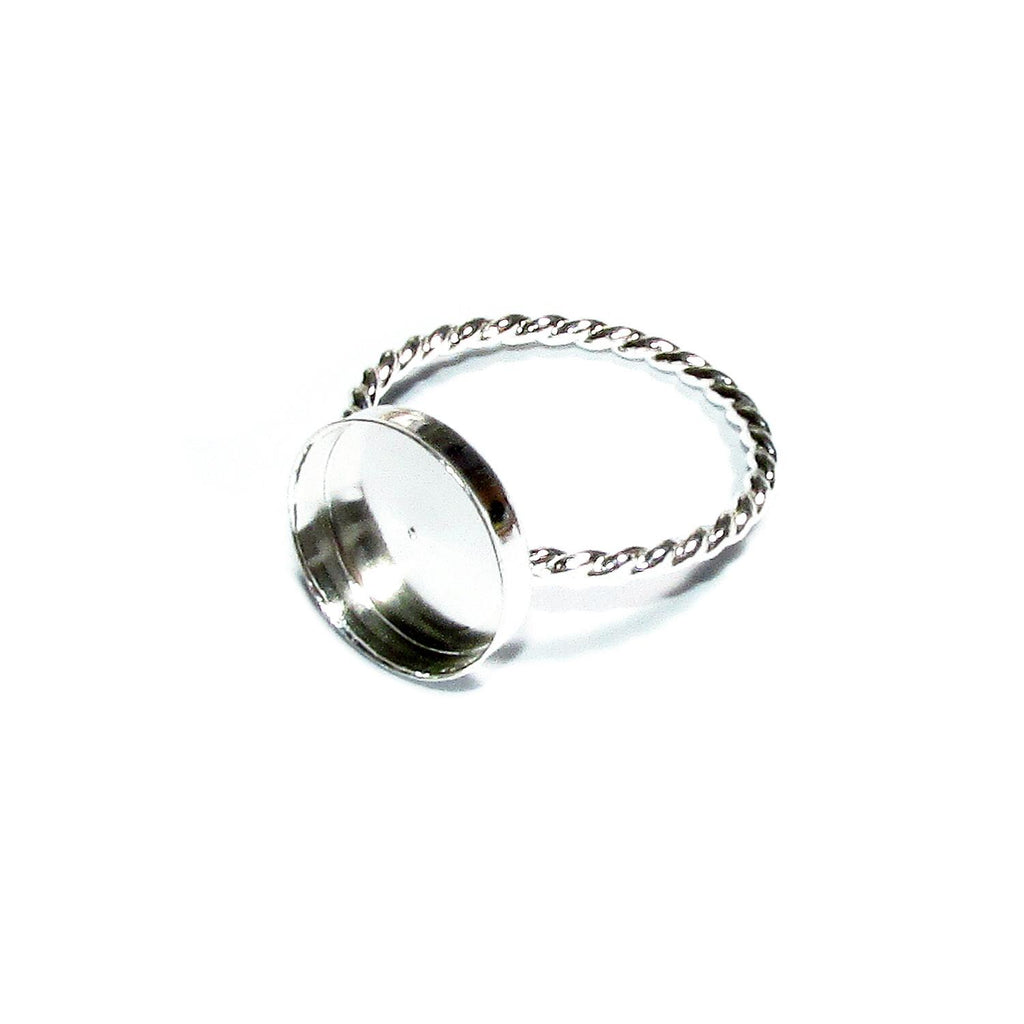 925 sterling silver twisted blank ring with bezel cup 12 mm size 4, 5, 6, 7, 8, 9, 10, 11, bezel cup, base ring, Jewelry making - 1 piece