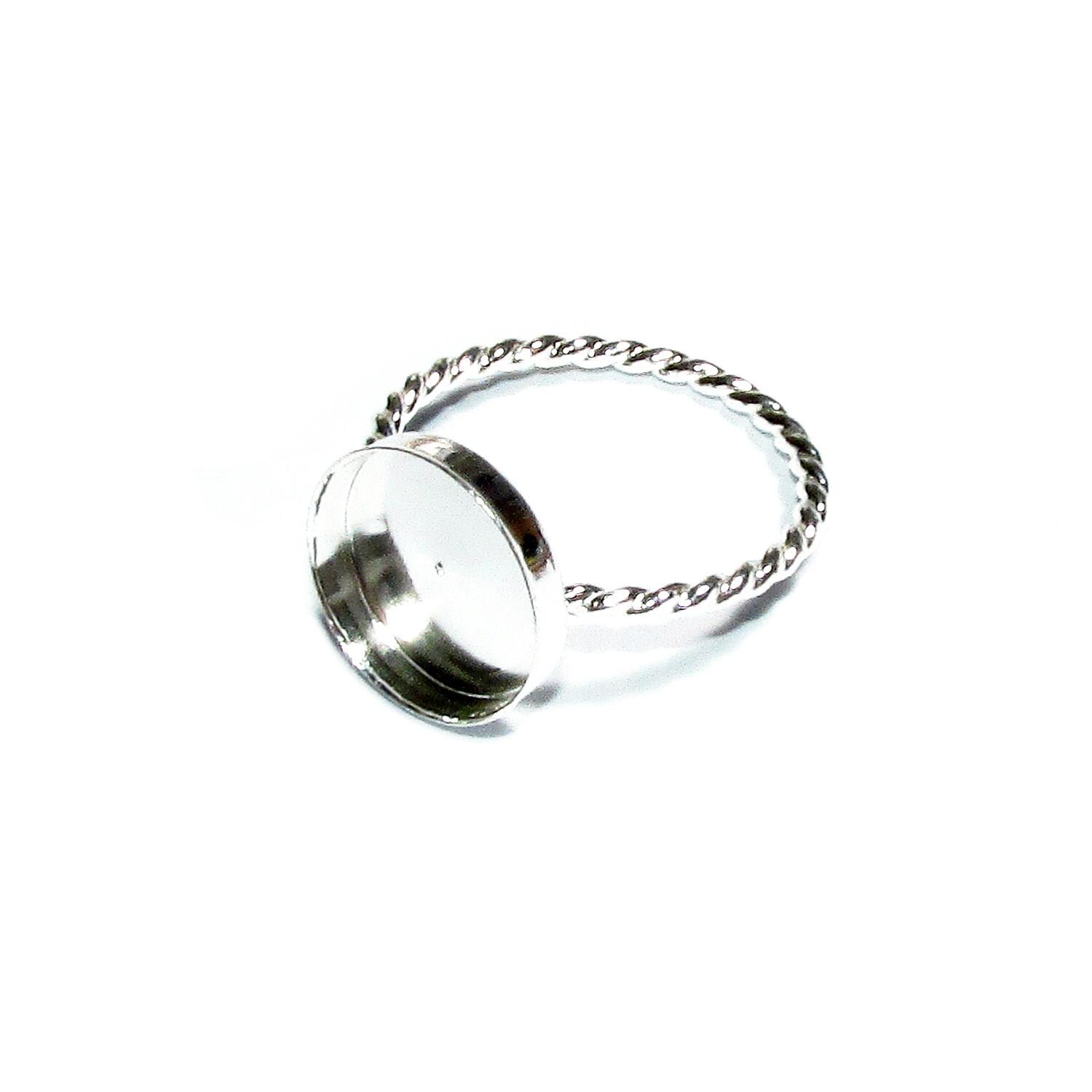 925 sterling silver twisted blank ring with bezel cup 12 mm size 4, 5, 6, 7, 8, 9, 10, 11, bezel cup, base ring, Jewelry making - 1 piece