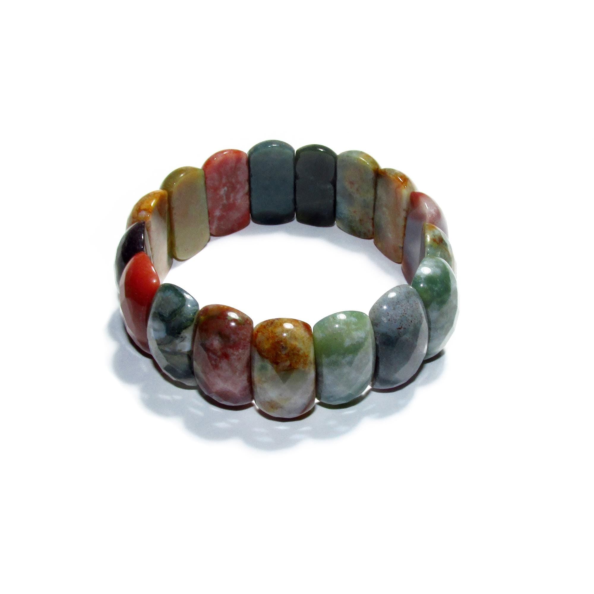 Natural Stone Indian Agate Square Beads Bracelets, Faceted Rectangle Strand Bangle For Men, Women, Gemstone, Jewelry Gifts, Indian Agate