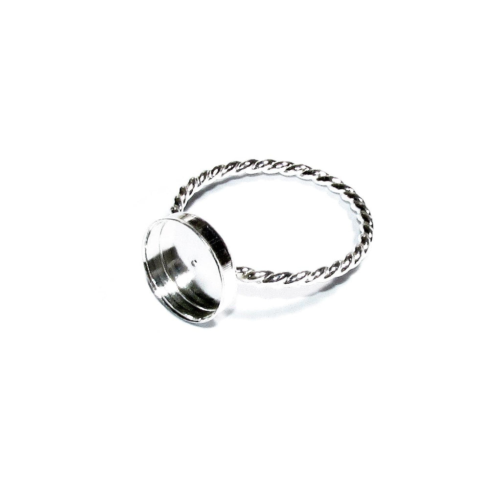925 sterling silver twisted blank ring with bezel cup 10 mm size 4, 5, 6, 7, 8, 9, 10, 11, bezel cup, base ring, Jewelry making - 1 piece