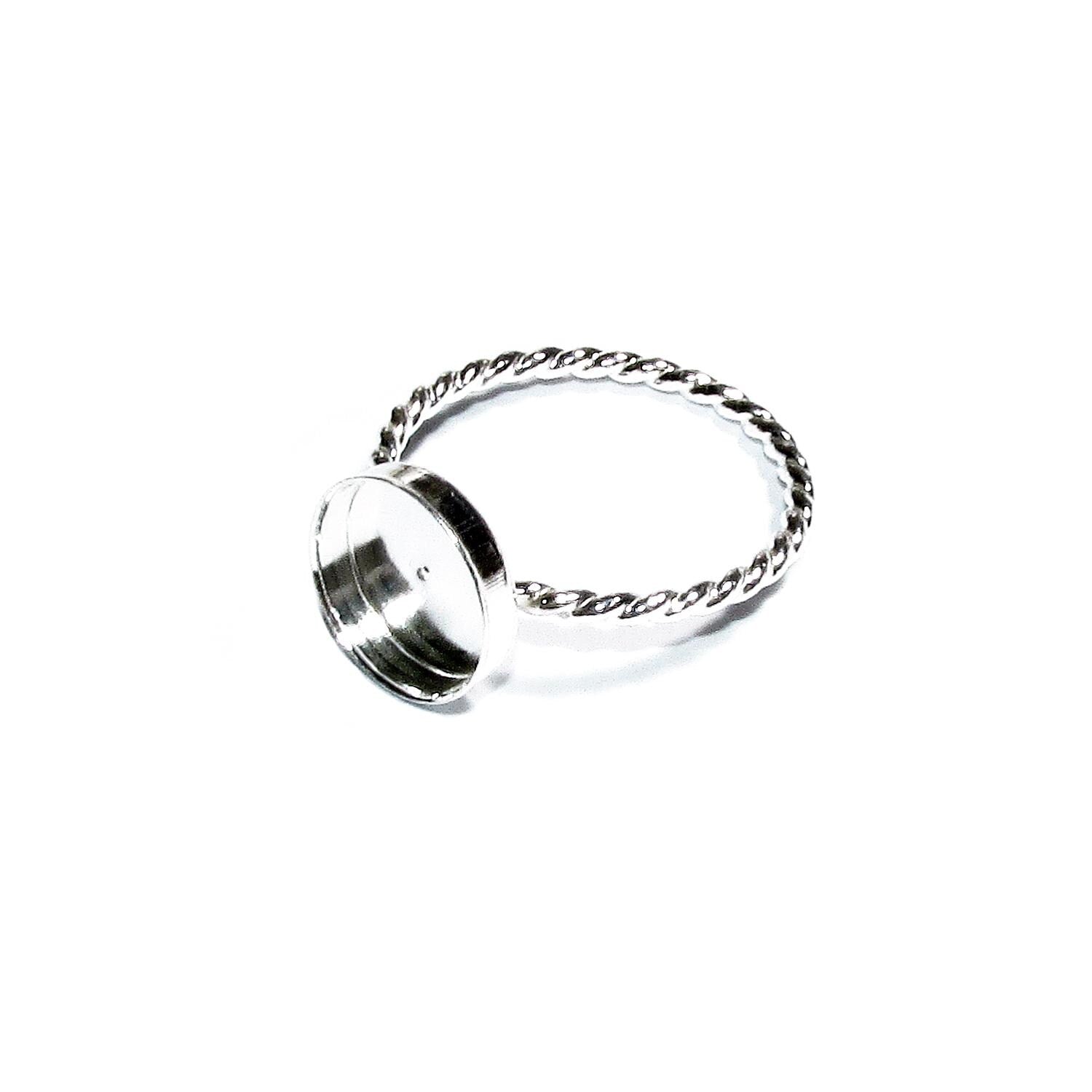 925 sterling silver twisted blank ring with bezel cup 10 mm size 4, 5, 6, 7, 8, 9, 10, 11, bezel cup, base ring, Jewelry making - 1 piece