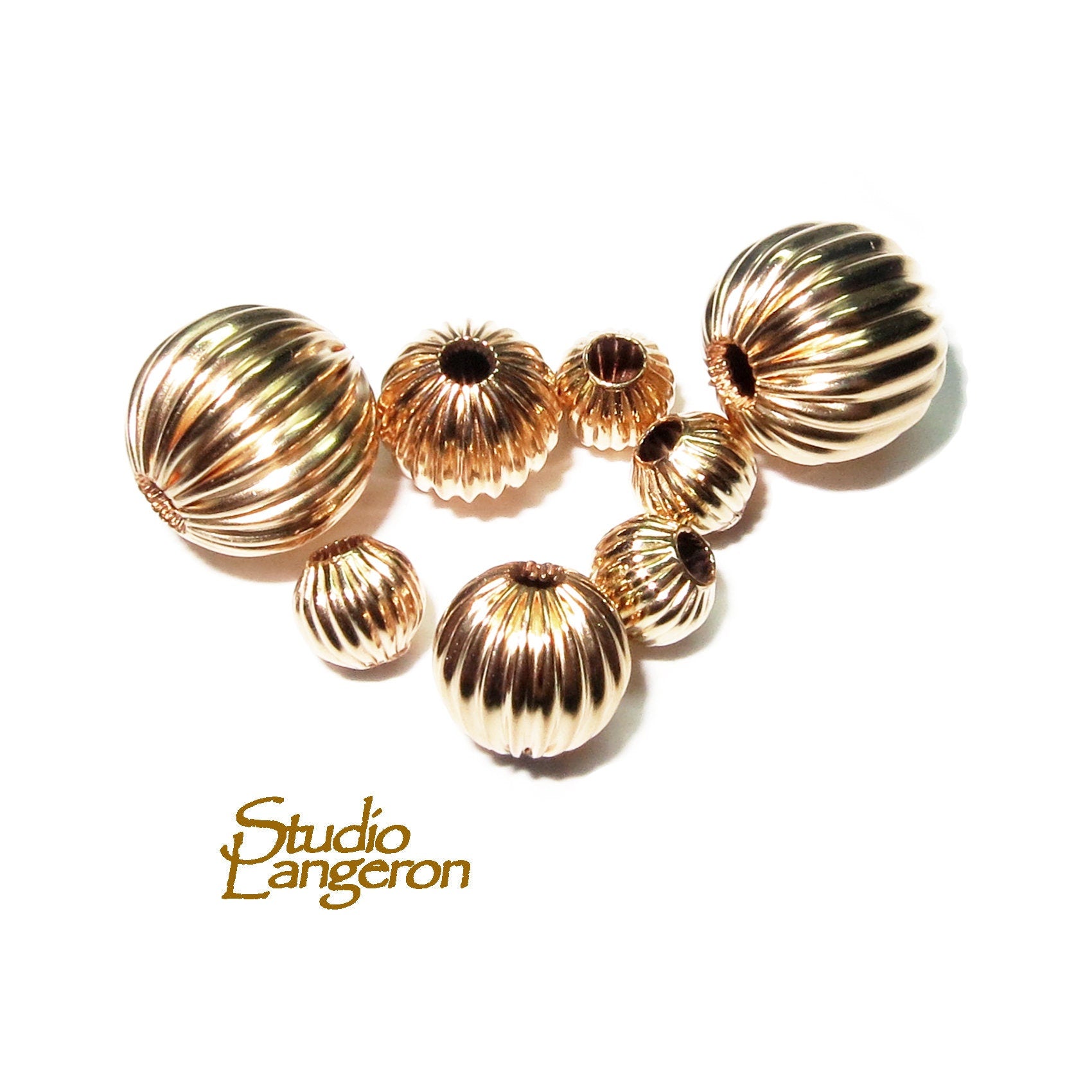 14K yellow gold filled corrugated round beads size 2.5 - 11.0 mm, round gold filled beads, 14K gold filled beads, Jewelry making - 1 piece